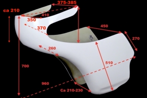 Benelli 350,500cc (250cc) - Fairing - SET with screen windshield, GRP - dimensions