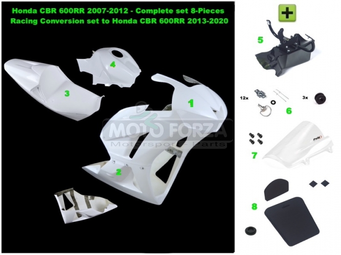 Kompletní sada  8-dílná Racing - Konverze set Honda CBR 600RR 2007-2012 na model 600RR 2013-2020