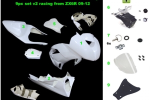 Kawasaki ZX-6R Ninja 2009-2012  Complete set 6-pieces racing, GRP RACING -  CONVERSION SET ZX6R 636 13-