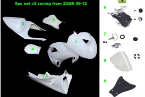 Kawasaki ZX-6R Ninja 2009-2012  Complete set 6-pieces racing, GRP -  CONVERSION SET ZX6R 636 13-