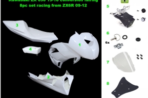 Kawasaki ZX-6R Ninja 2009-2012  Complete set 5-pieces racing, GRP - conversion set for Kawasaki ZX6 636 2013- , GRP