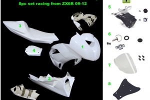 Kawasaki ZX-6R Ninja 2009-2012  Complete set 5-pieces racing, GRP - conversion set for Kawasaki ZX6 636 2013- , GRP RACING