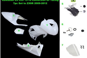 Kawasaki ZX-6R Ninja 2009-2012  Complete set 5-pieces racing OP, GRP - CONVERSION SET ZX6R 636 2013- 